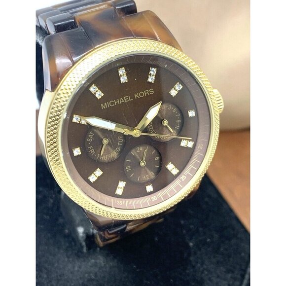 Michael Kors Women's Watch MK5038 Ritz Quartz Acrylic Tortoiseshell Brown Gold - Picture 14 of 15